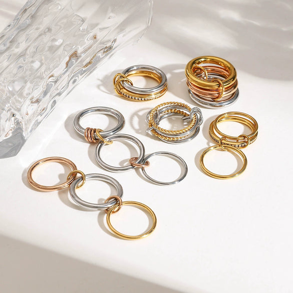 Ring Titanium Steel Geometric Electroplating Multiring Color Matching Trend Texture