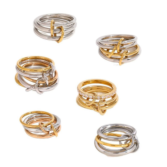 Ring Titanium Steel Geometric Electroplating Multiring Color Matching Trend Texture