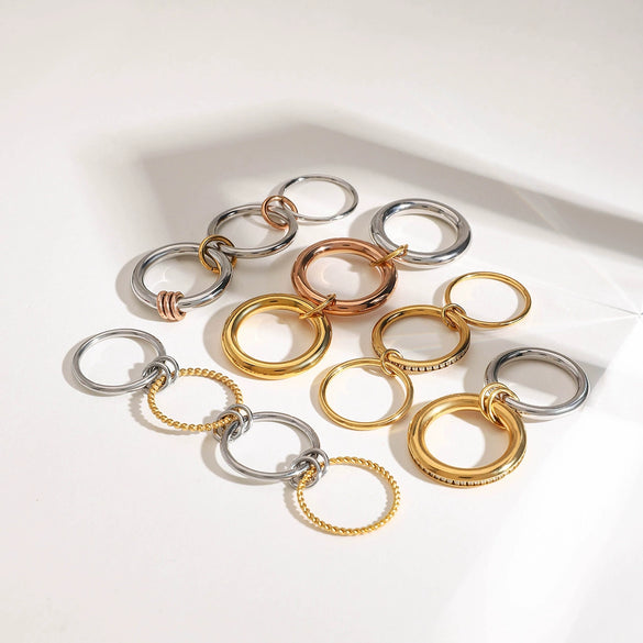 Ring Titanium Steel Geometric Electroplating Multiring Color Matching Trend Texture