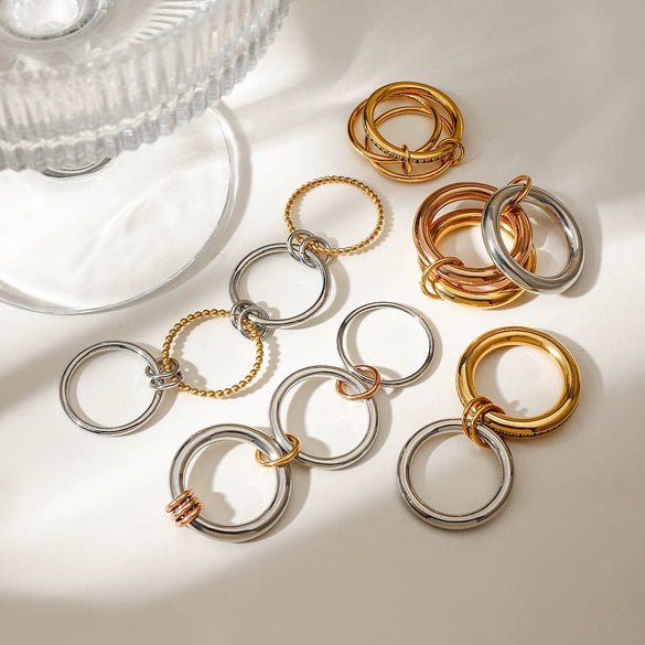 Ring Titanium Steel Geometric Electroplating Multiring Color Matching Trend Texture