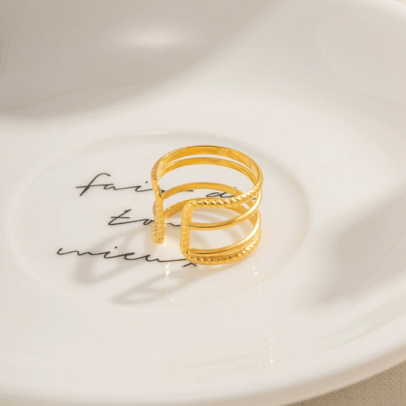 Ring Titanium Steel Geometric Electroplating Twist Design Women's Light Luxury Open Ring
