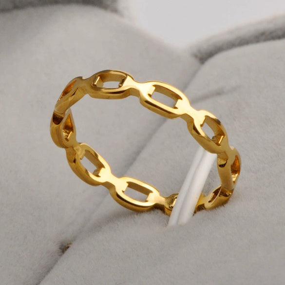 Ring Titanium Steel Geometric Hollow Square Electroplated 18K Gold Women's Natural Style