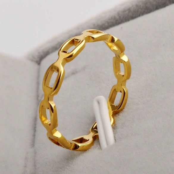 Ring Titanium Steel Geometric Hollow Square Electroplated 18K Gold Women's Natural Style