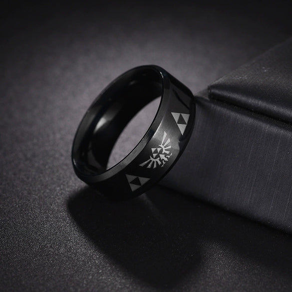 Ring Titanium Steel Geometric Pattern Electroplating
