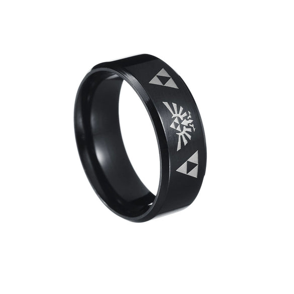 Ring Titanium Steel Geometric Pattern Electroplating