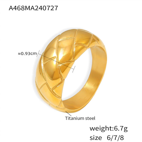 Ring 316L Stainless Steel Geometric Pattern 18K Gold Plated Retro Design For Women