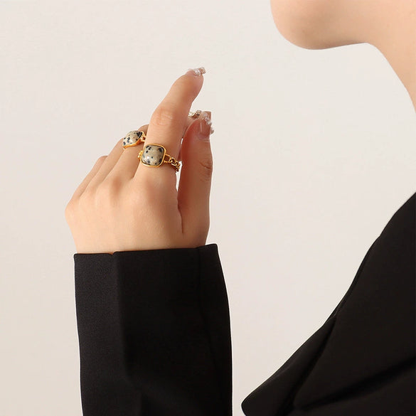Ring 316L Stainless Steel Geometric Retro Natural Stone Tiger Eye Stone Inlay Electroplating Unisex High Quality Accessories