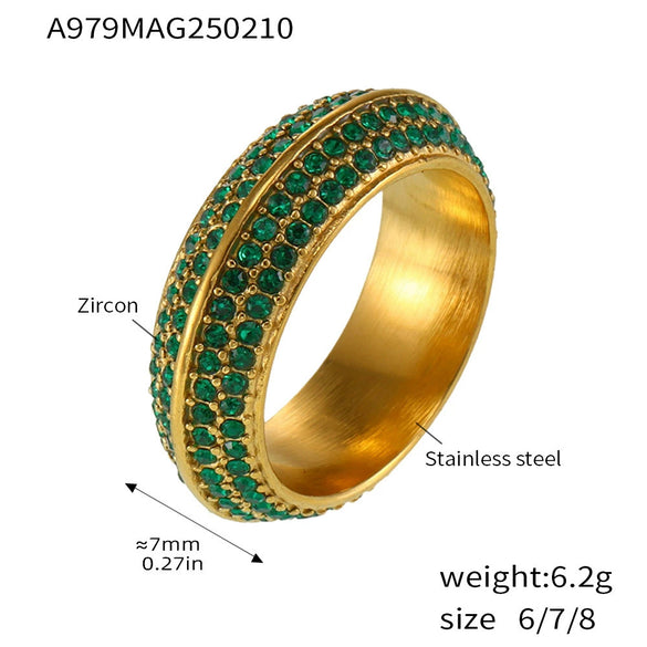 Ring Titanium Steel Geometric Style 5A Zircon Inlaid Electroplating