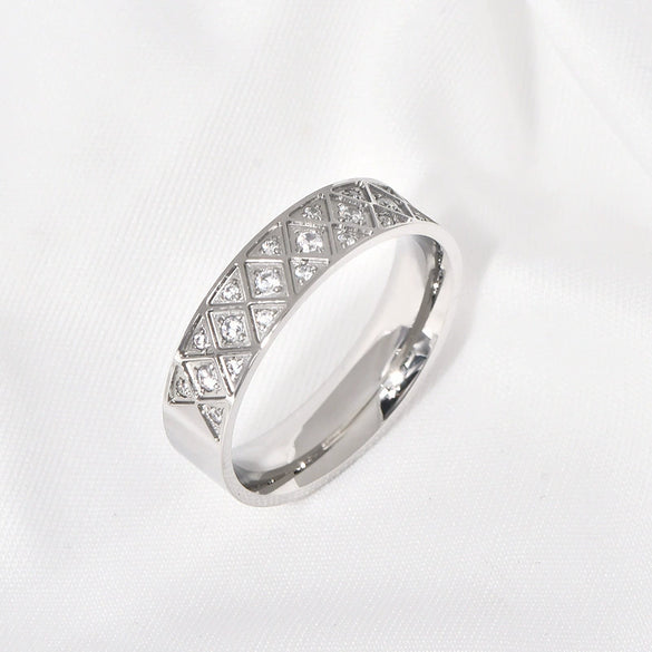 Ring Titanium Steel Geometric Ushape Diamond Carving Jewelry For Men And Women