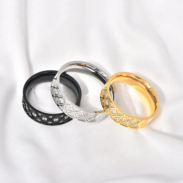 Ring Titanium Steel Geometric Ushape Diamond Carving Jewelry For Men And Women