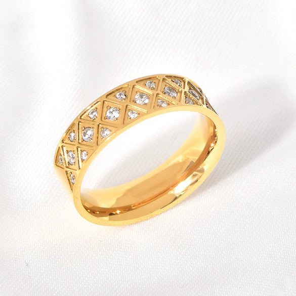 Ring Titanium Steel Geometric Ushape Diamond Carving Jewelry For Men And Women