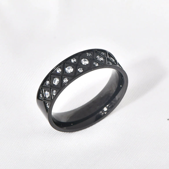 Ring Titanium Steel Geometric Ushape Diamond Carving Jewelry For Men And Women
