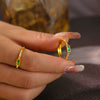 Ring Titanium Steel Glass Geometric Electroplated Women's