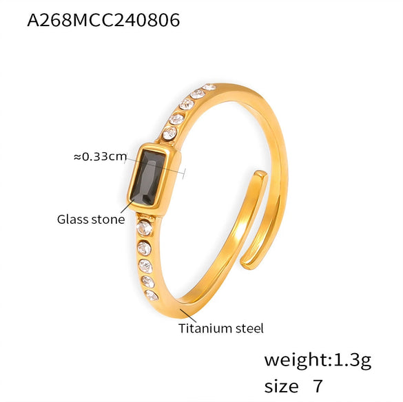 Ring Titanium Steel Glass Geometric Electroplated Women's