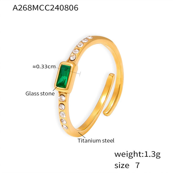 Ring 316L Stainless Steel Glass Geometric Electroplated Women's