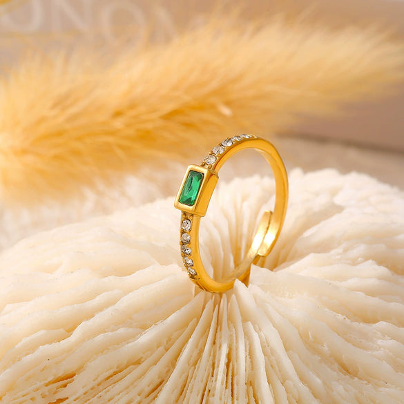 Ring Titanium Steel Glass Geometric Electroplated Women's