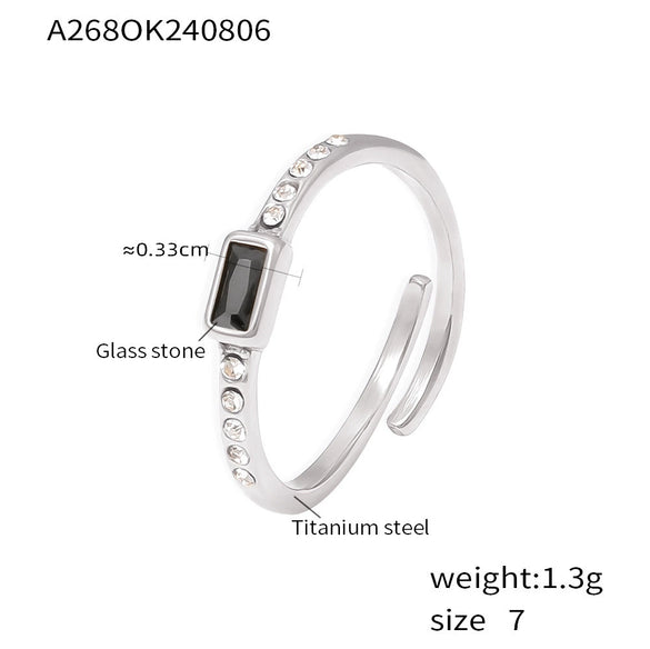 Ring Titanium Steel Glass Geometric Electroplated Women's