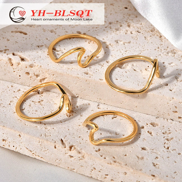 Ring Titanium Steel Gold Plated Abstract Seagull Geometric Animal Zodiac Electroplated