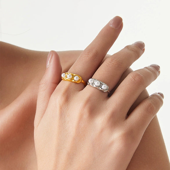 Ring 316L Stainless Steel Gold Plated Geometric Design Fashion Casual