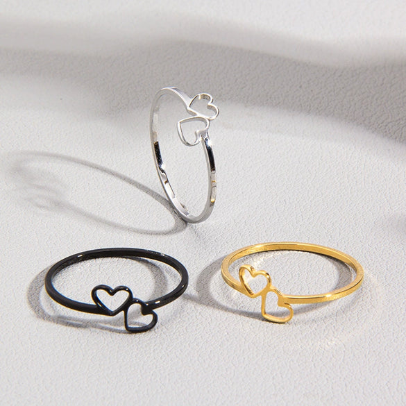 Ring Titanium Steel Heart Cut Out Electroplated Couple Jewelry