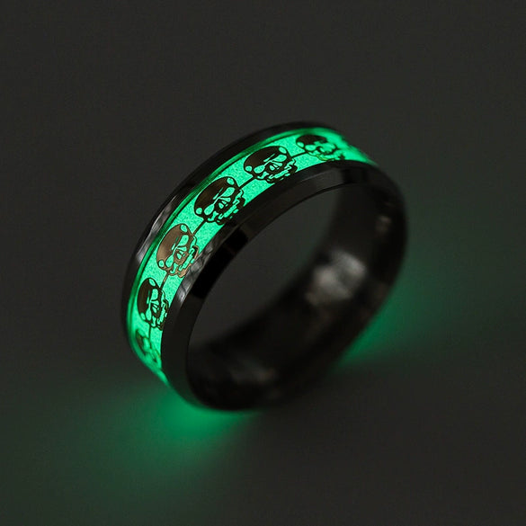 Ring Titanium Steel Luminous Skull Dripping Oil Style With Letters Numbers Text For Unisex