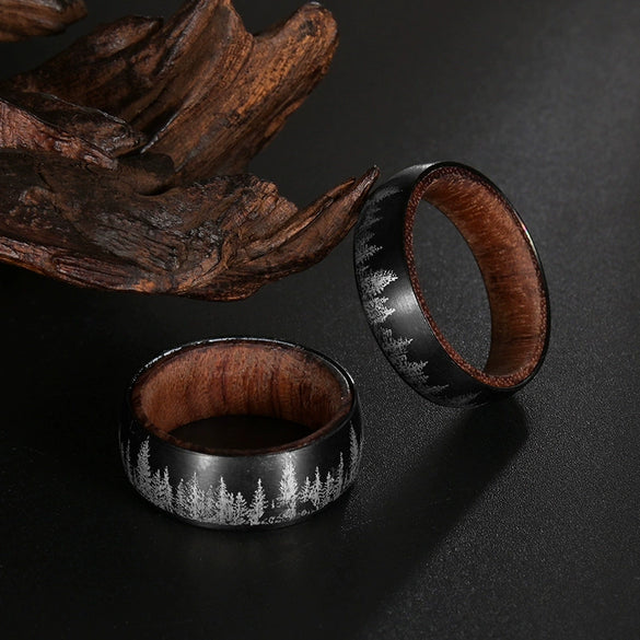 Ring Titanium Steel Pear Wood Inner Ring Timberwolf Pattern Laser Process Unisex Original Design