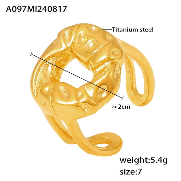 Ring Titanium Steel Retro Minimalist Geometric Hollow Open Finger 18K Pvd Electroplated