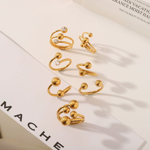Ring Titanium Steel Stainless Steel Diamond Geometric Spherical Open Electroplating Diamond Vacuum Plating Ins Style