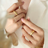 Ring 316L Stainless Steel Vintage Palace Style Inlaid Zircon Embossed Sun Moon Geometric 18K Gold Plated Unisex