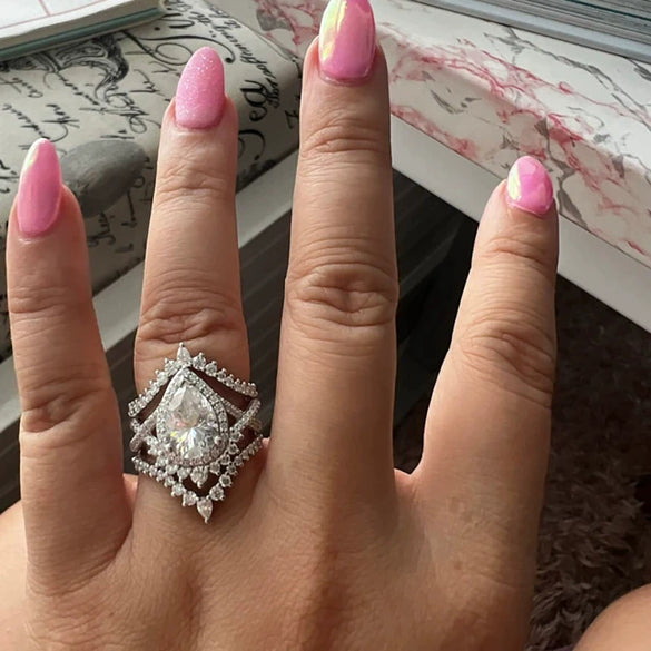 Rings Copper Inlaid With Zircon Geometric Princess Style Stacked Set