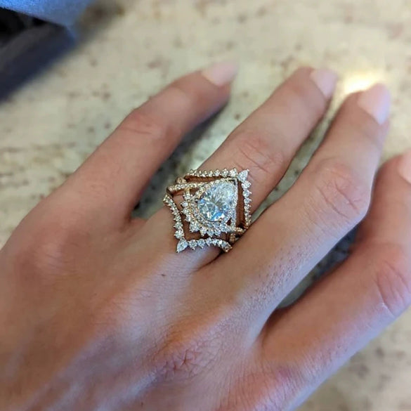 Rings Copper Inlaid With Zircon Geometric Princess Style Stacked Set