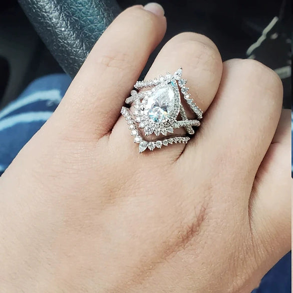 Rings Copper Inlaid With Zircon Geometric Princess Style Stacked Set