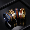 Rings Stainless Steel Inlaid Teak Titanium Steel Geometric Dripping Oil Unisex