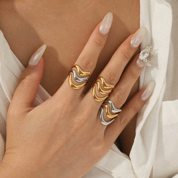 Rings Stainless Steel Titanium Steel Geometric Style Electroplating Niche Design Simple Versatile Hand Accessories