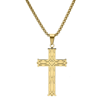 Rock Ethnic Style Simple Style Cross 304 Stainless Steel Polishing 18K Gold Plated Men'S Pendant Necklace