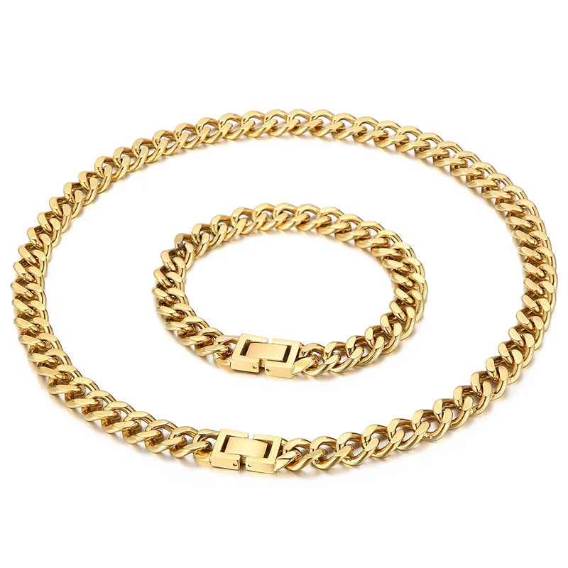 Rock Streetwear Geometric Titanium Steel 18K Gold Plated Men'S Bracelets Necklace