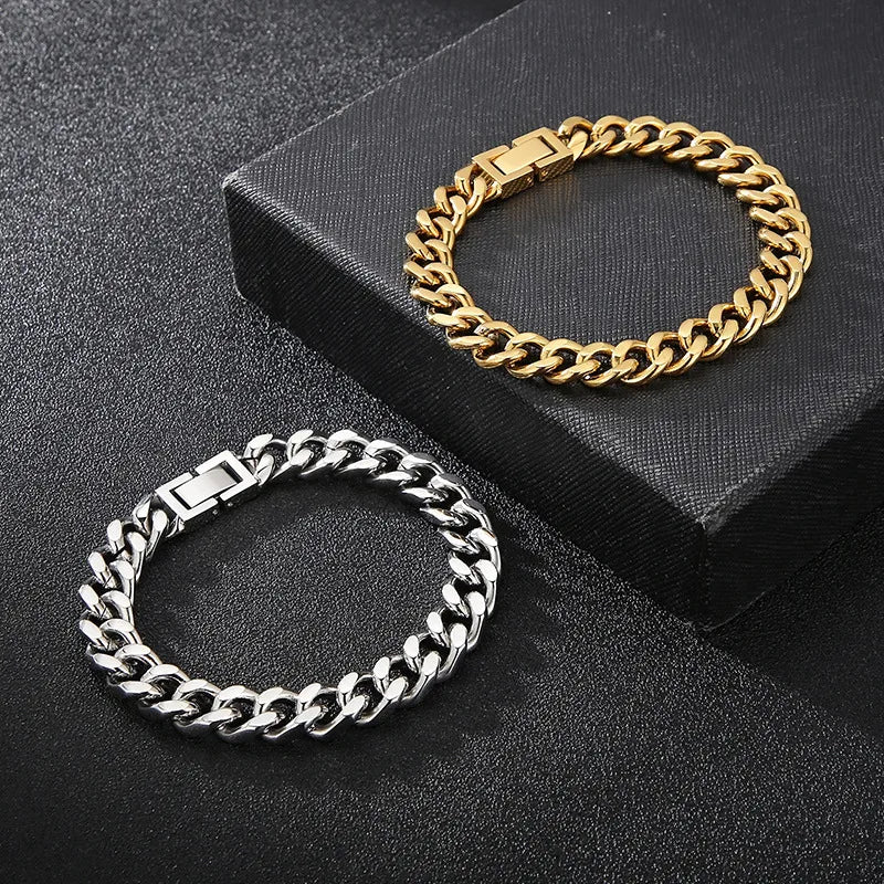 Rock Streetwear Geometric Titanium Steel 18K Gold Plated Men'S Bracelets Necklace