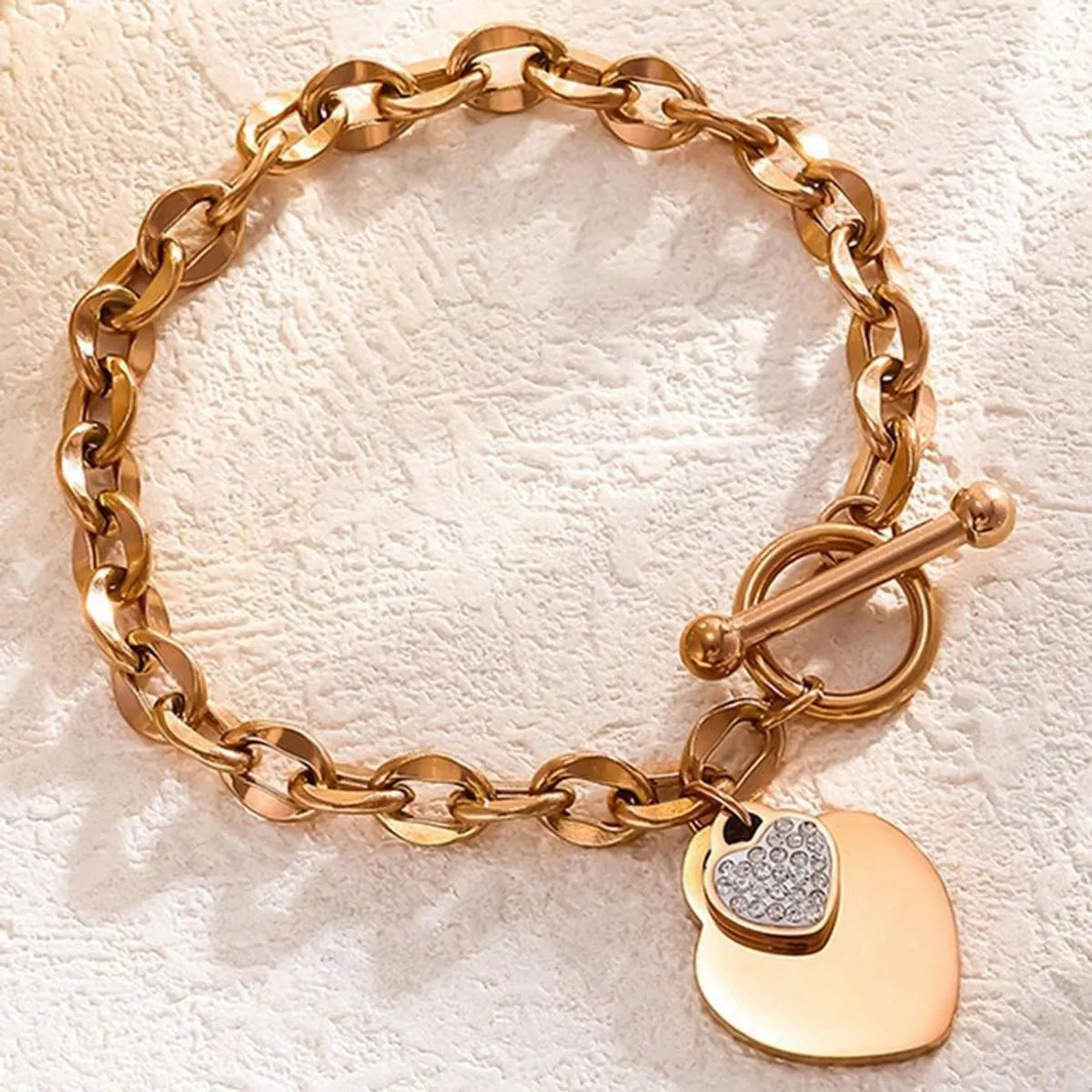 Rock Tropical Streetwear Heart Shape 304 Stainless Steel 18K Gold Plated Bracelets In Bulk