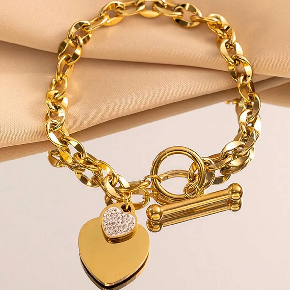 Rock Tropical Streetwear Heart Shape 304 Stainless Steel 18K Gold Plated Bracelets In Bulk