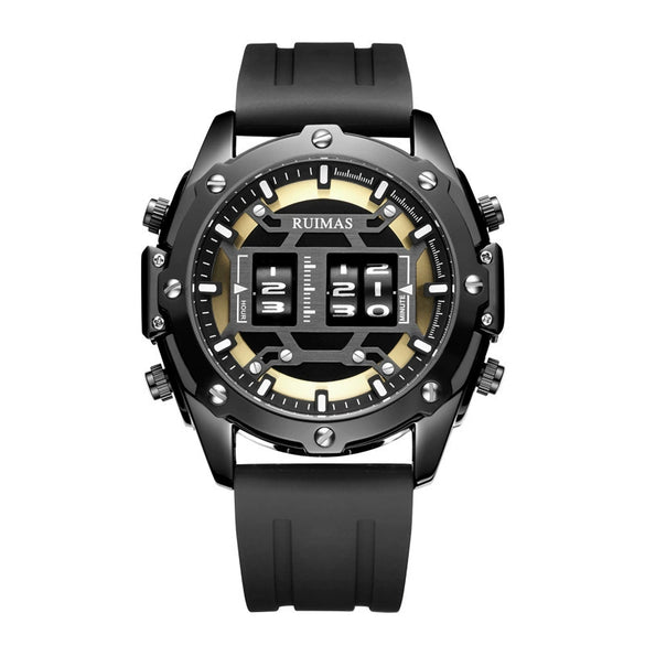 Roller Sports Watch Men's Fashion Waterproof Quartz Watch Alloy Case Silicone Strap Round Dial