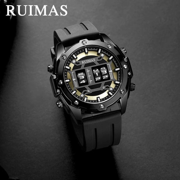 Roller Sports Watch Men's Fashion Waterproof Quartz Watch Alloy Case Silicone Strap Round Dial