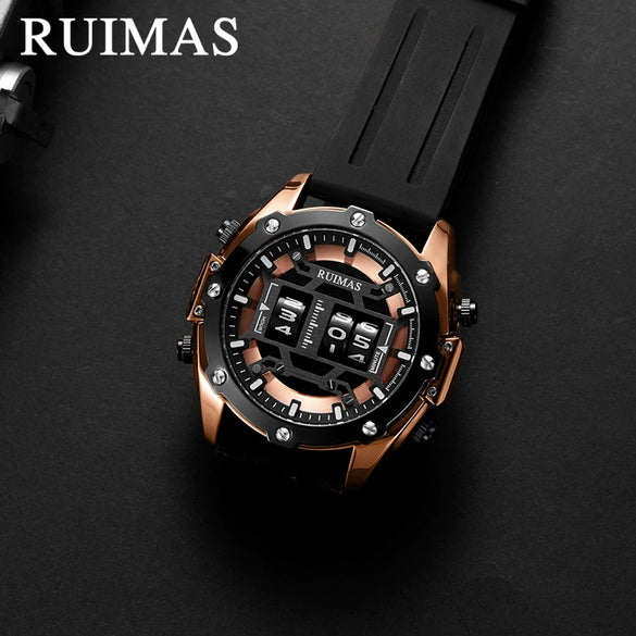 Roller Sports Watch Men's Fashion Waterproof Quartz Watch Alloy Case Silicone Strap Round Dial