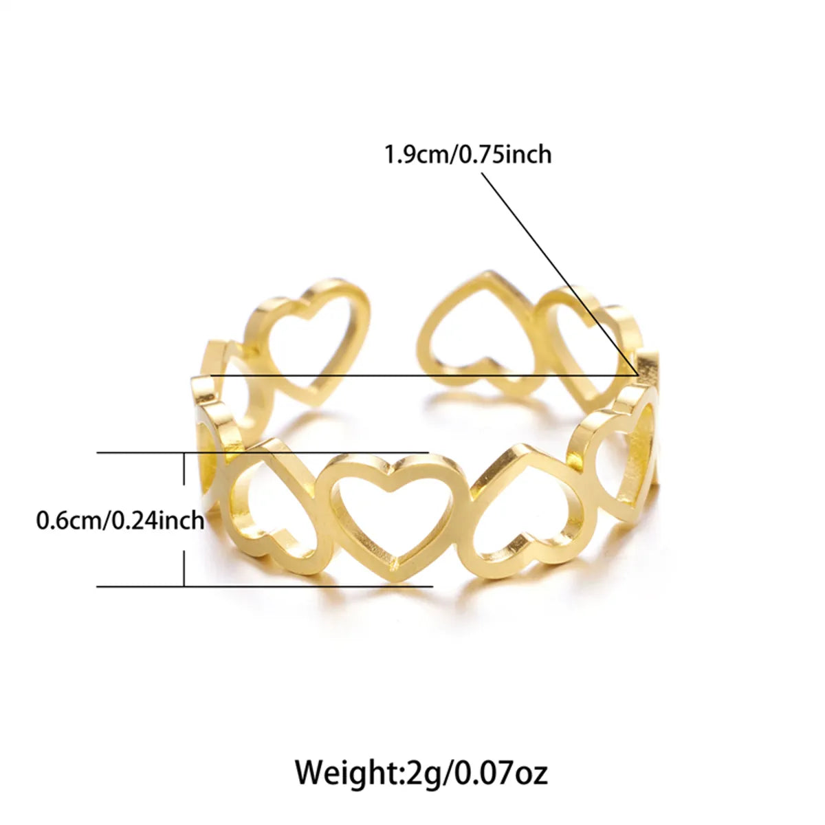 Wholesale Jewelry Roman Style Heart Shape 304 Stainless Steel 18K Gold Plated Plating Open Rings