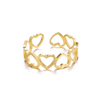 Wholesale Jewelry Roman Style Heart Shape 304 Stainless Steel 18K Gold Plated Plating Open Rings