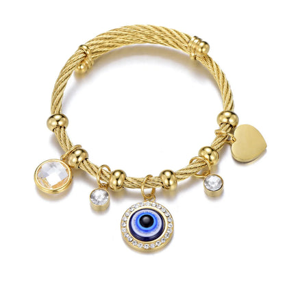 Roman Style Palm Eye 304 Stainless Steel Artificial Gemstones Bangle In Bulk