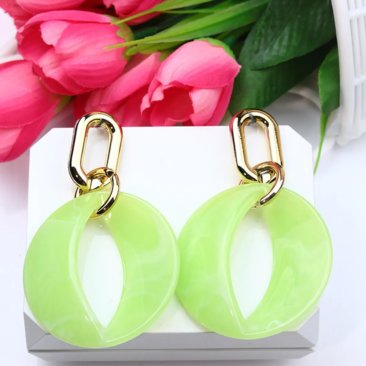 Roman Style Solid Color Arylic Polishing Women's Drop Earrings