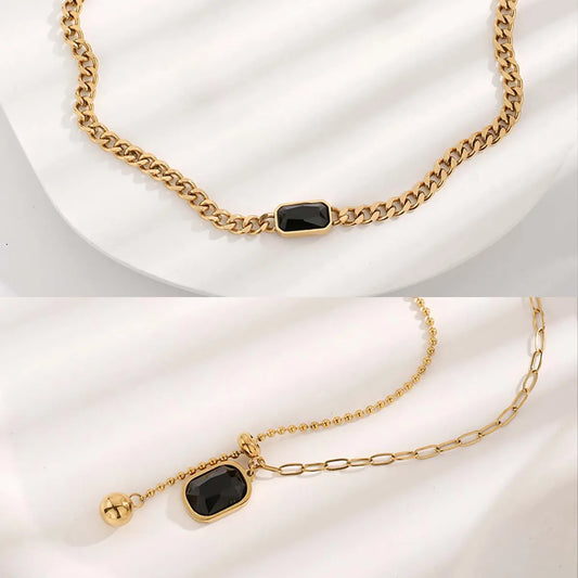 Roman Style Solid Color Resin Titanium Steel Plating Inlay Zircon Gold Plated Pendant Necklace