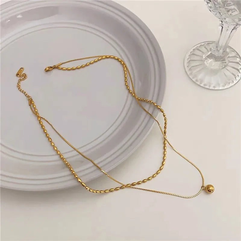 304 Stainless Steel 18K Gold Plated Roman Style Plating Solid Color Layered Necklaces