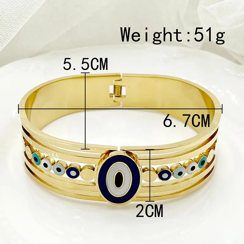 Roman Style Streetwear Commute Devil'S Eye Oval 304 Stainless Steel 14K Gold Plated Zircon Bangle In Bulk