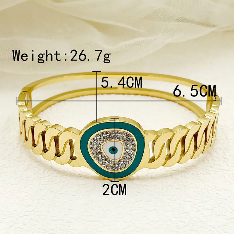 Roman Style Streetwear Commute Devil'S Eye Oval 304 Stainless Steel 14K Gold Plated Zircon Bangle In Bulk